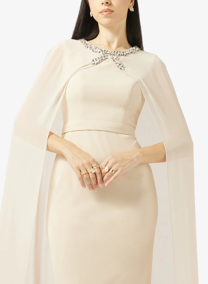 Akadia Fashion  CRYSTAL NECK FLUTE SLEEVE CREPE for Women | Best Price UAE